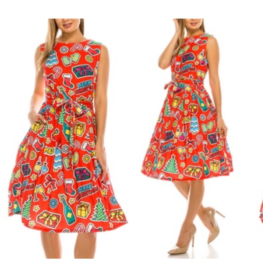 HAUTE EDITIONRetro Red Ugly Christmas X-Mas Holiday Party Cocktail Dress Plus